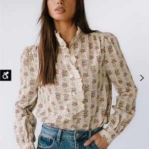 Bohme Cream Button Up Floral Blouse
